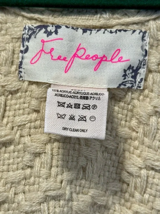 Free People Cream/Beige and Black Loose Fit Knit Fringe Poncho - Picture 2 of 6